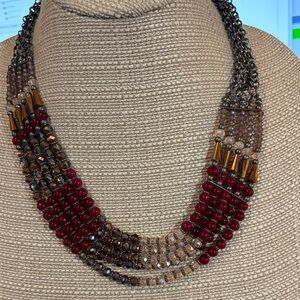 Liz Claiborne Multi-Strand Necklace with Red and Gold Beads